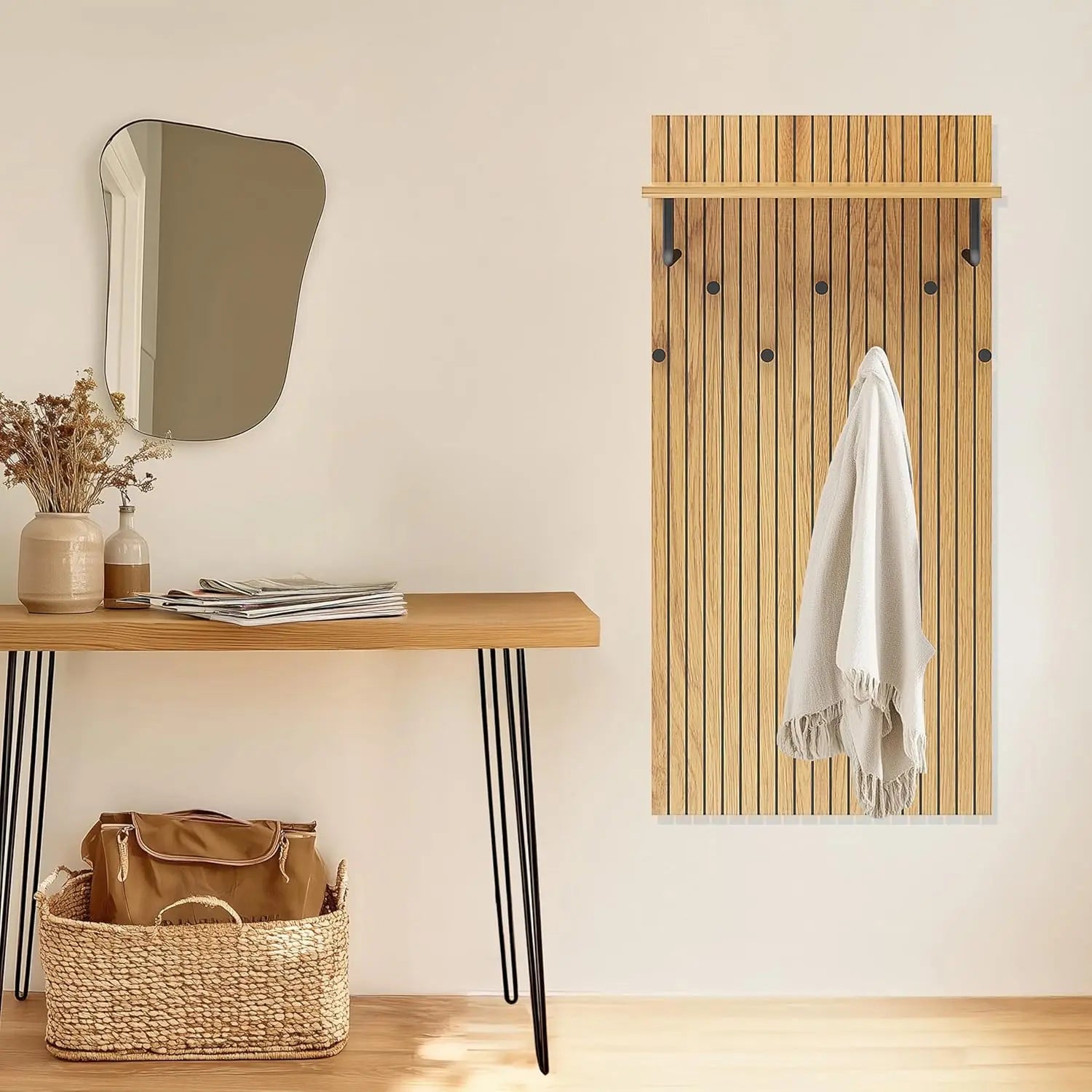 B-Ware Hjh Living Wandgarderobe Garderobenleiste Linno Space Eiche Schwarz Mdf Ablage - 4064323107880