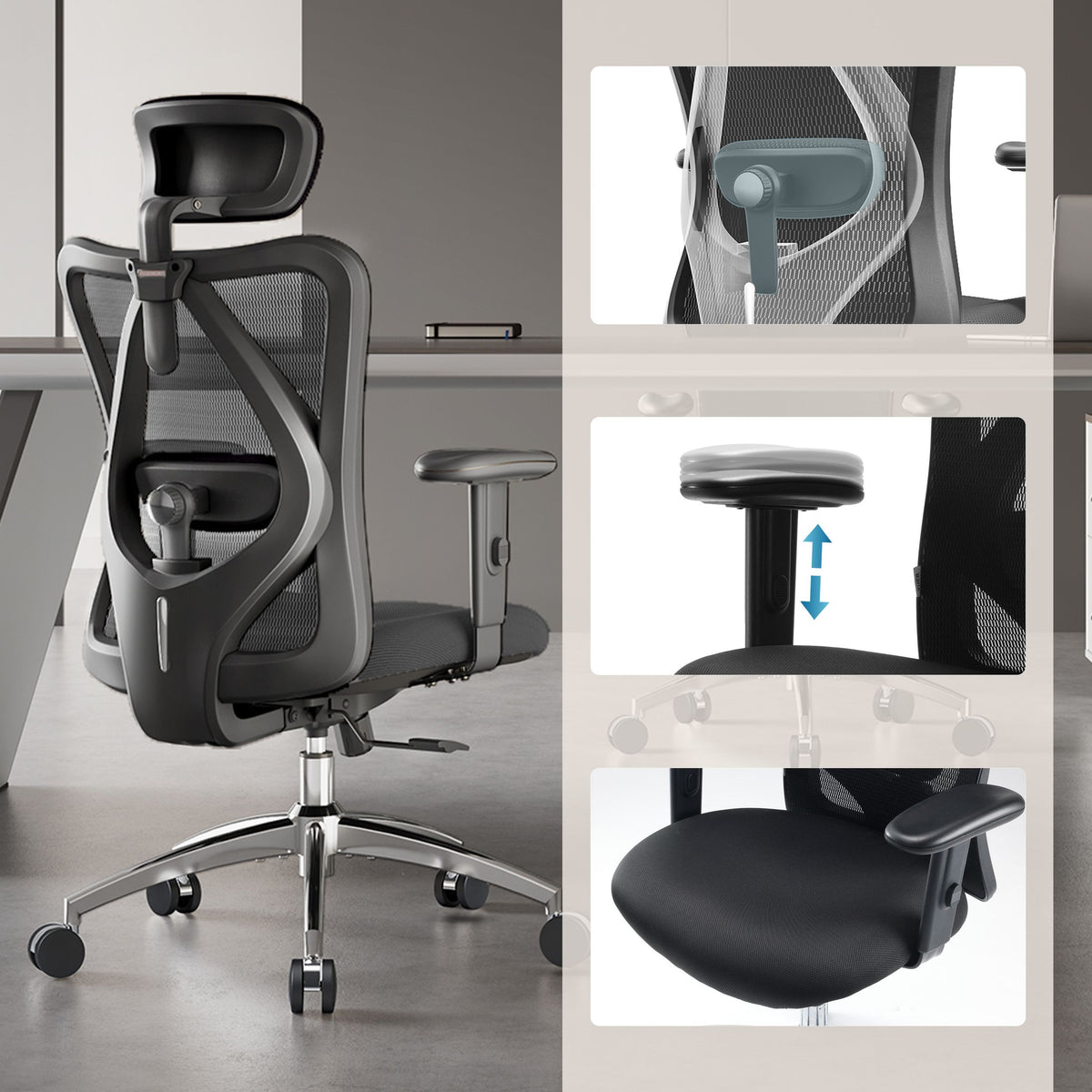 Sihoo Bürostuhl Drehstuhl Schreibtischstuhl M18 M148 Schwarz Armlehnen Netzstoff - 4064323108009