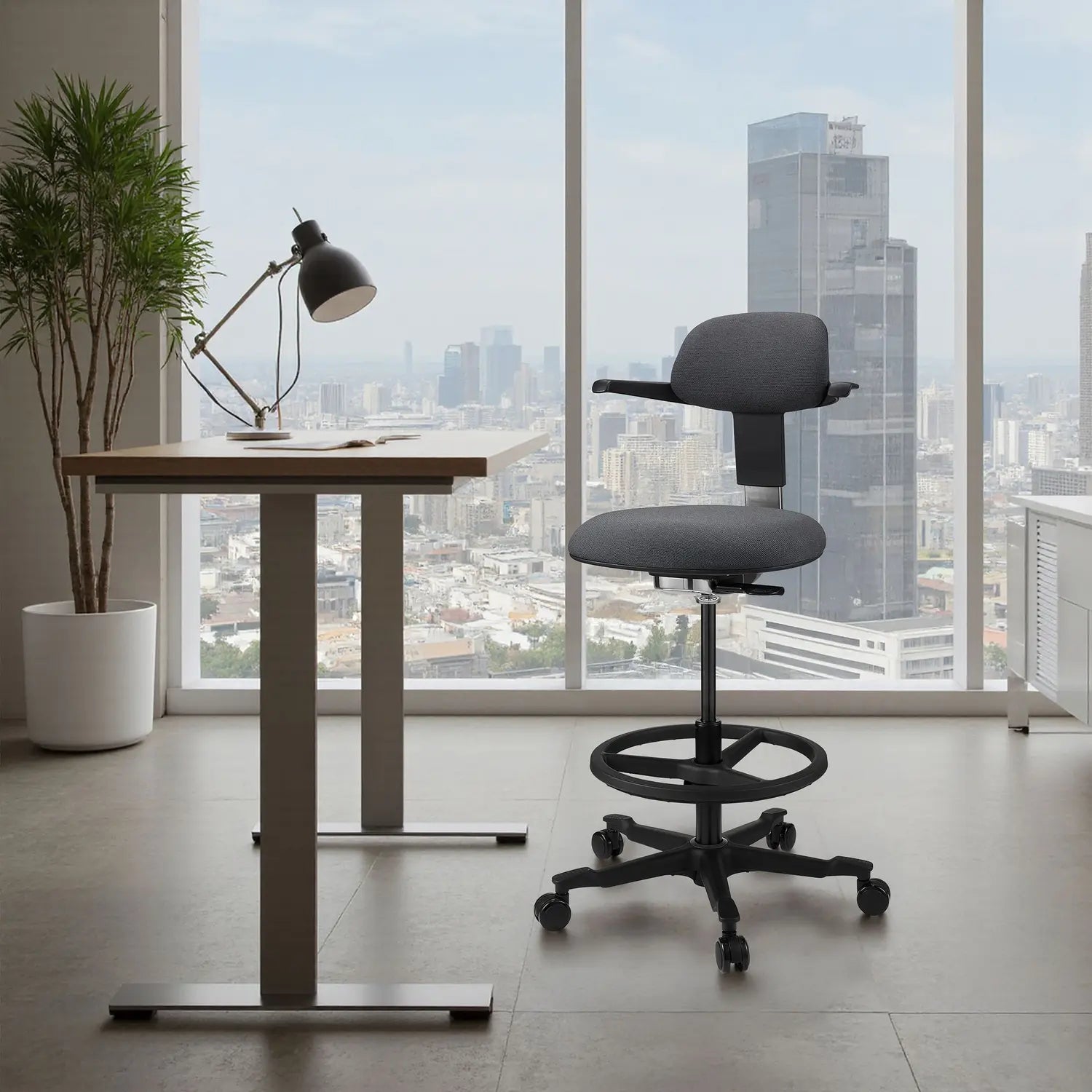 B-Ware Hjh Office Arbeitsstuhl Drehstuhl Top Work 40 Schwarz Dunkelgrau Stoff Stuhl - 4064323108047