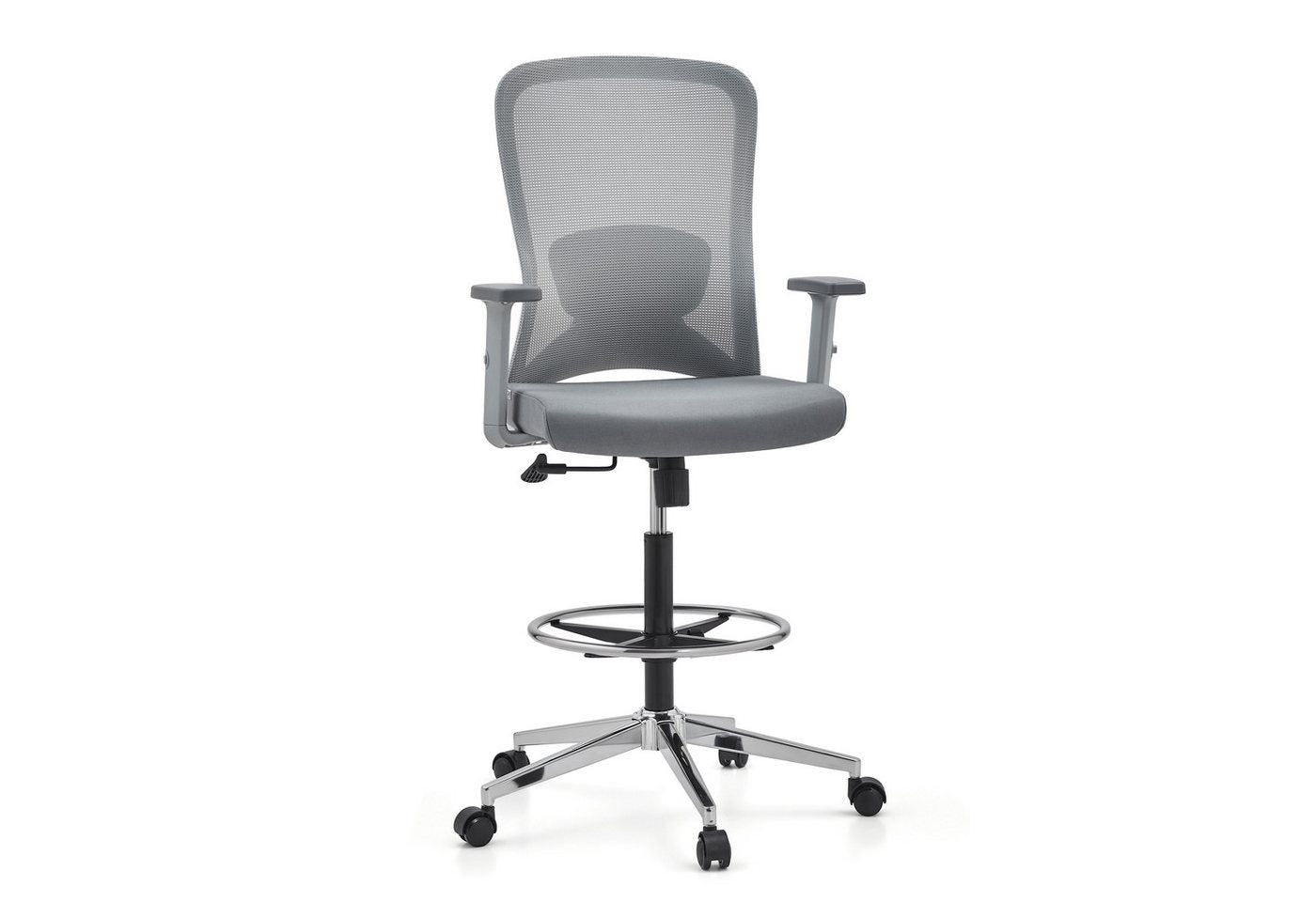 HJH OFFICE Arbeitsstuhl Counterstuhl TOP WORK 44 W Sitz Stoff Rücken Netz grau - 4064323108443