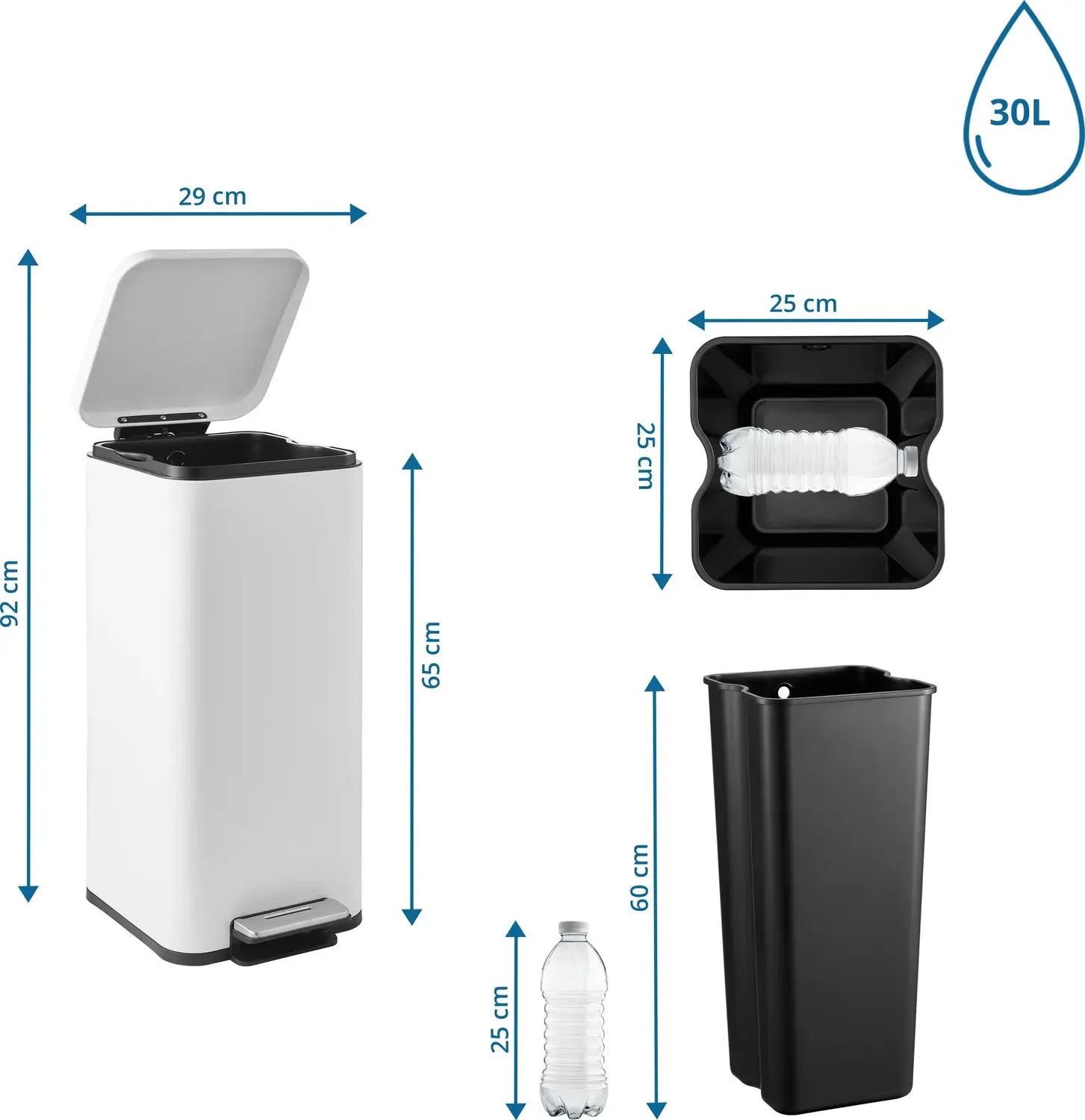 B-Ware Hjh Office Mülleimer Abfalleimer Mülltrenner Clean Square Stahl Weiß 30 Liter - 4064323108696