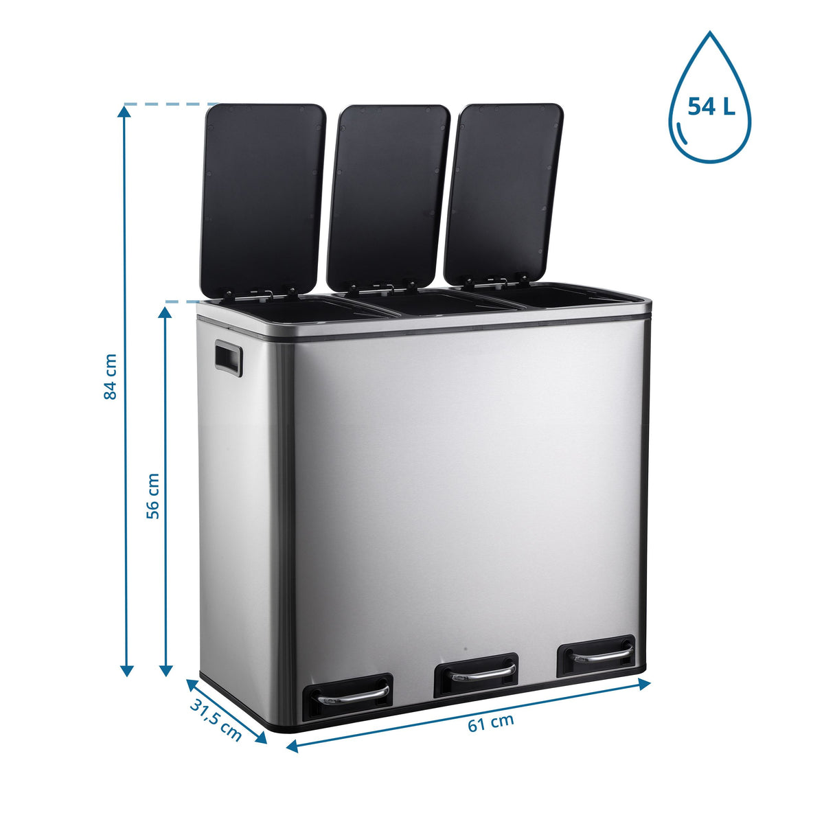 hjh OFFICE Abfallsammler Mülleimer Mülltrennsystem Metallbehälter silber 54 l - 4064323108719