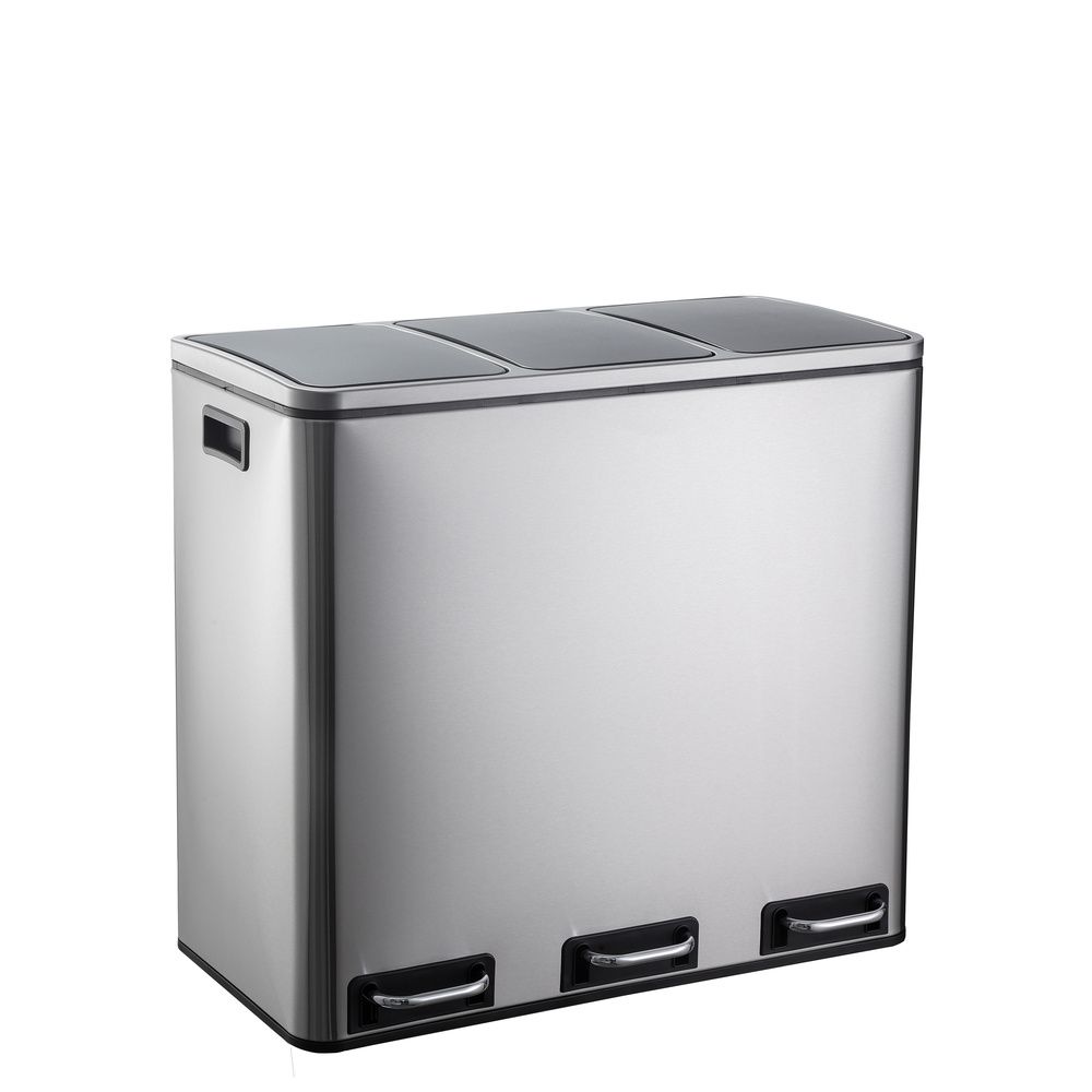 hjh OFFICE Abfallsammler Mülleimer Mülltrennsystem Metallbehälter silber 54 l - 4064323108719