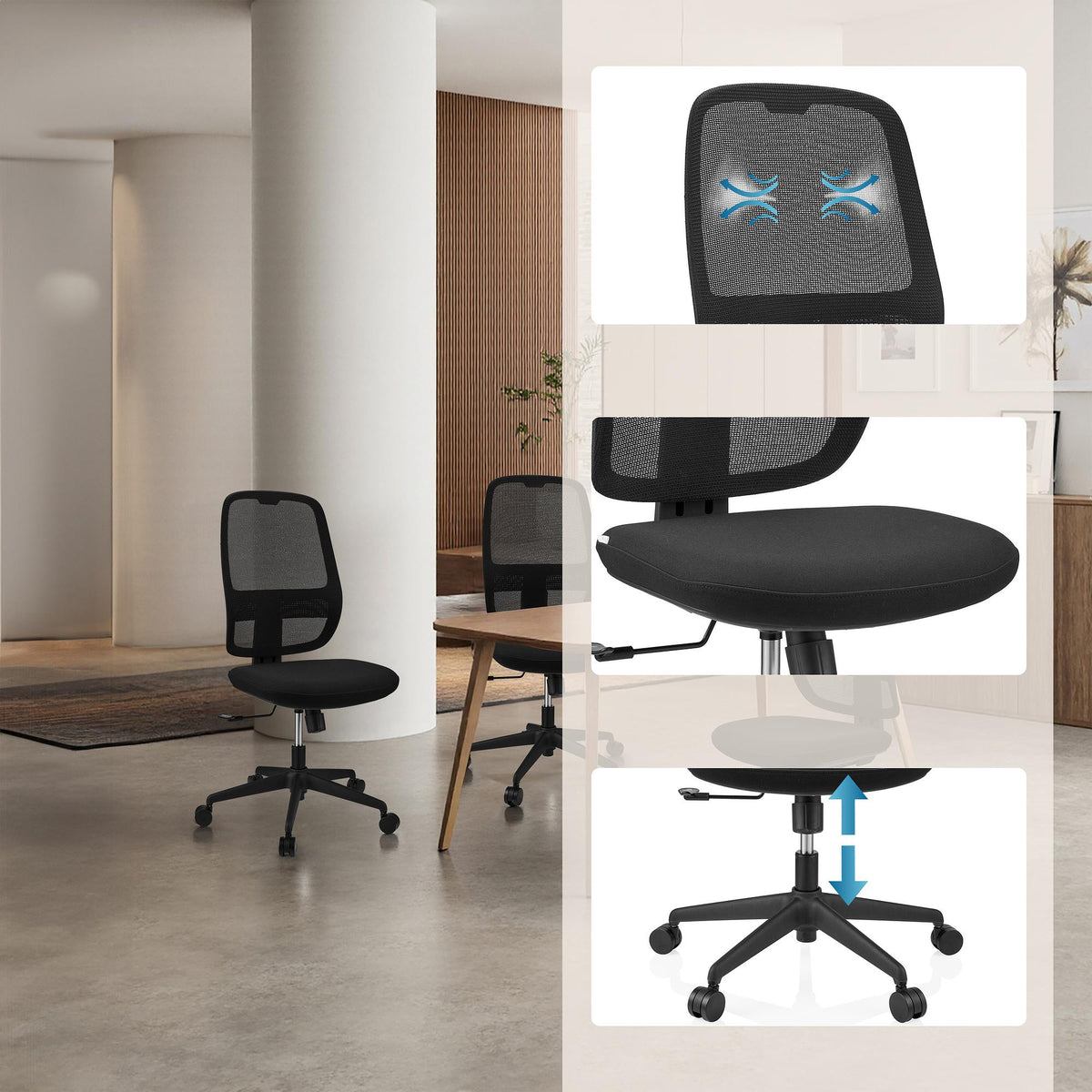 hjh OFFICE Bürostuhl Drehstuhl Minoro B Netzstoff Schwarz Synchronmechanik Stuhl - 4064323108795