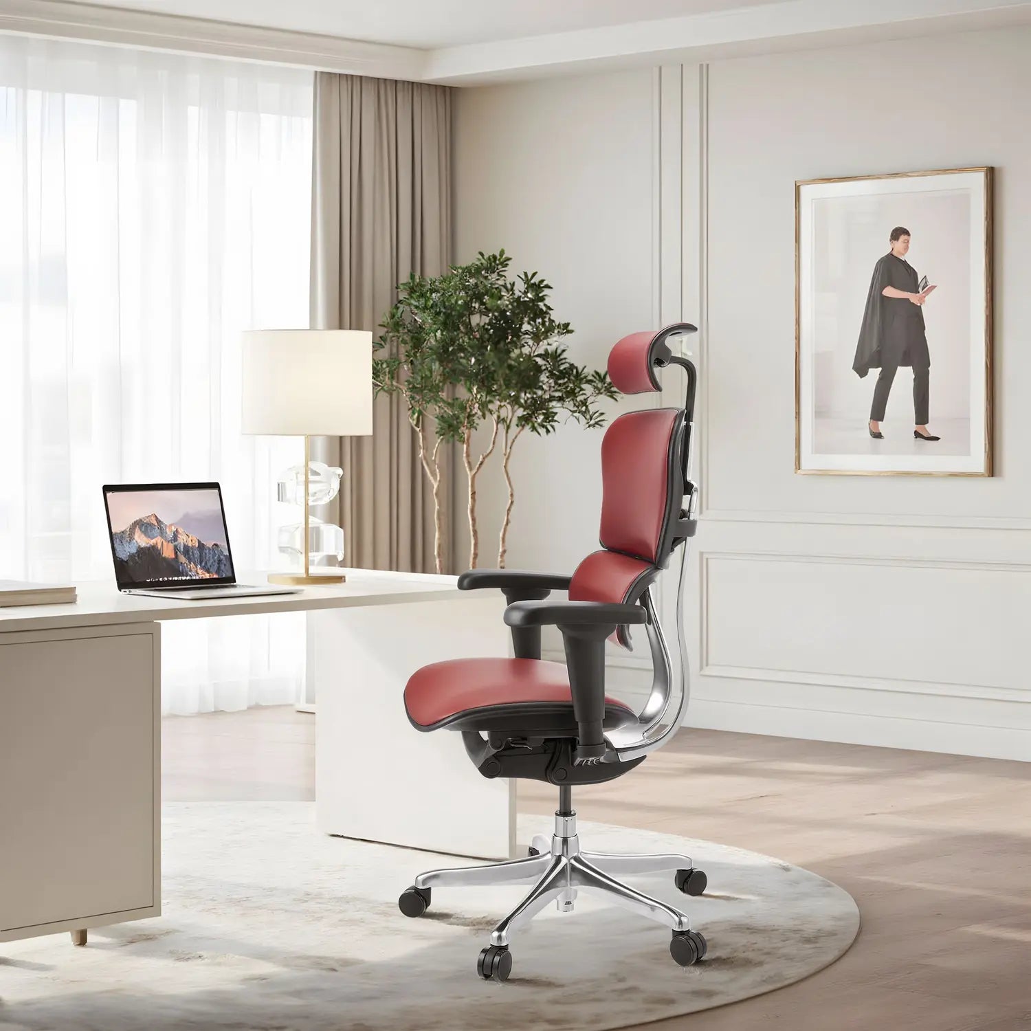 D-Ware Hjh Office Bürostuhl Drehstuhl Ergohuman Ultra L Gen2 Leder Rot Defektware - 4064323109181