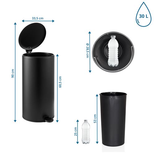 hjh OFFICE Mülleimer Abfalleimer CLEAN STEP 2 Eisen schwarz Inneneimer Fußpedal - 4064323109327