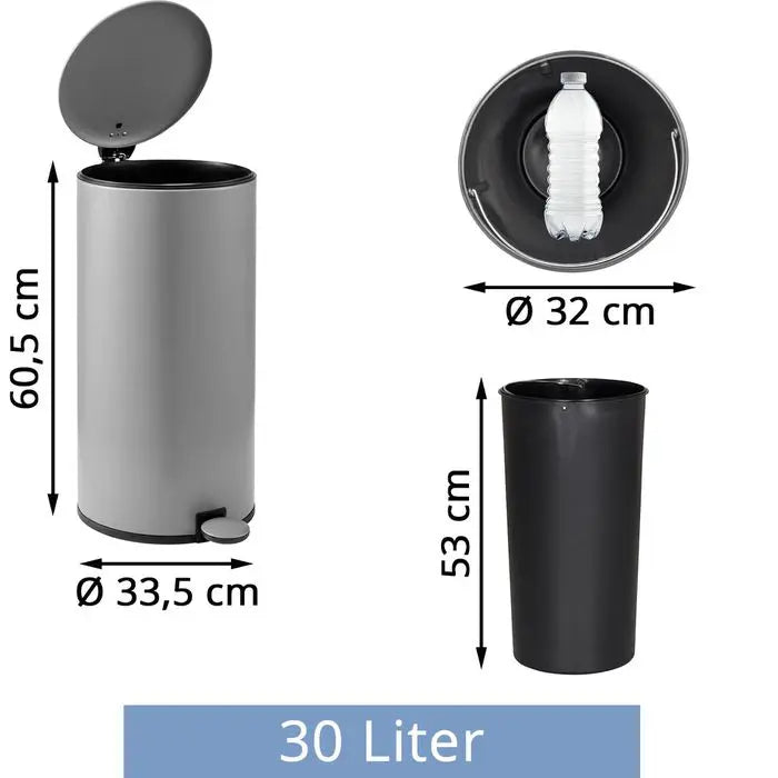 B-Ware Hjh Office Mülleimer Abfalleimer Treteimer Clean Step 2 Grau Metall 30 Liter - 4064323109372