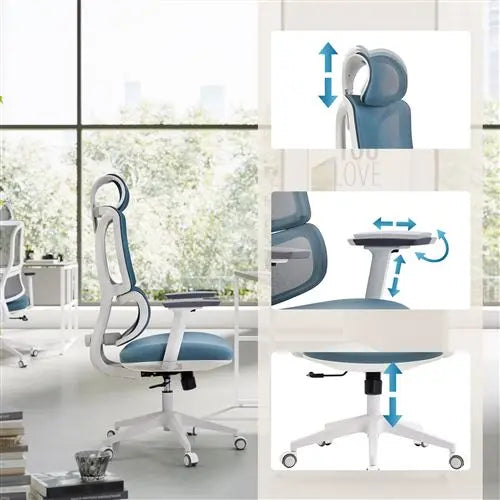 B-Ware My Buero Bürostuhl Drehstuhl Stuhl Ergomy W Netz Stoff Homeoffice Weiß Blau - 4064323130024