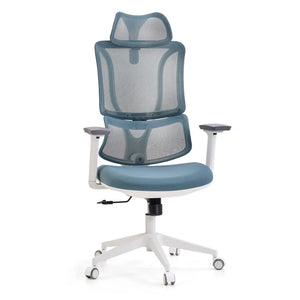 B-Ware My Buero Bürostuhl Drehstuhl Stuhl Ergomy W Netz Stoff Homeoffice Weiß Blau