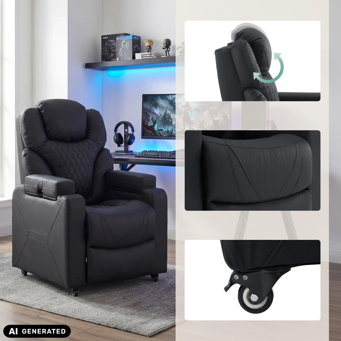 hjh OFFICE Loungesessel Sessel Game Sport RX Kunstleder Armlehnen Schwarz - 4064323130055