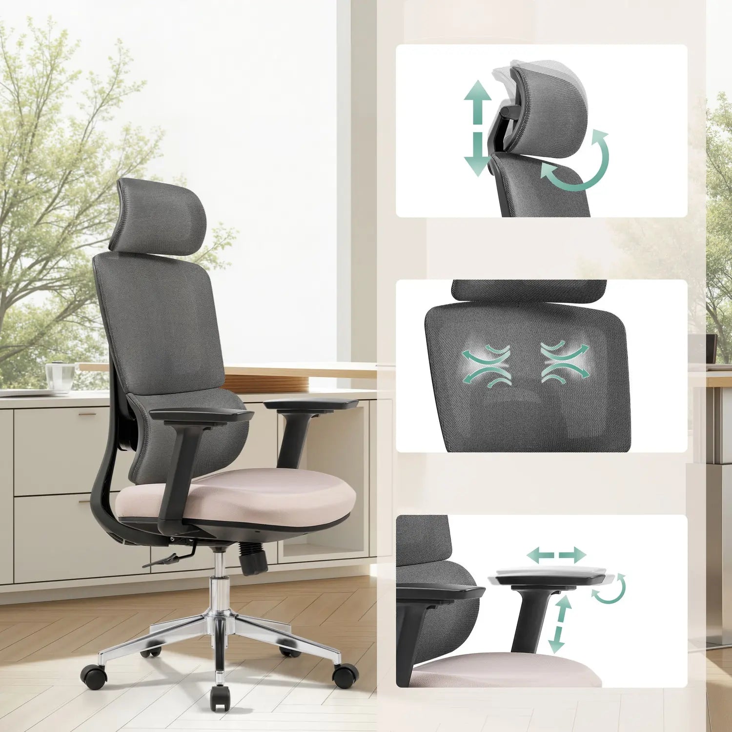 B-Ware Hjh Office Bürostuhl Drehstuhl Stuhl Ergomy Pro Stoff Armlehnen Dunkelgrau Beige - 4064323130079