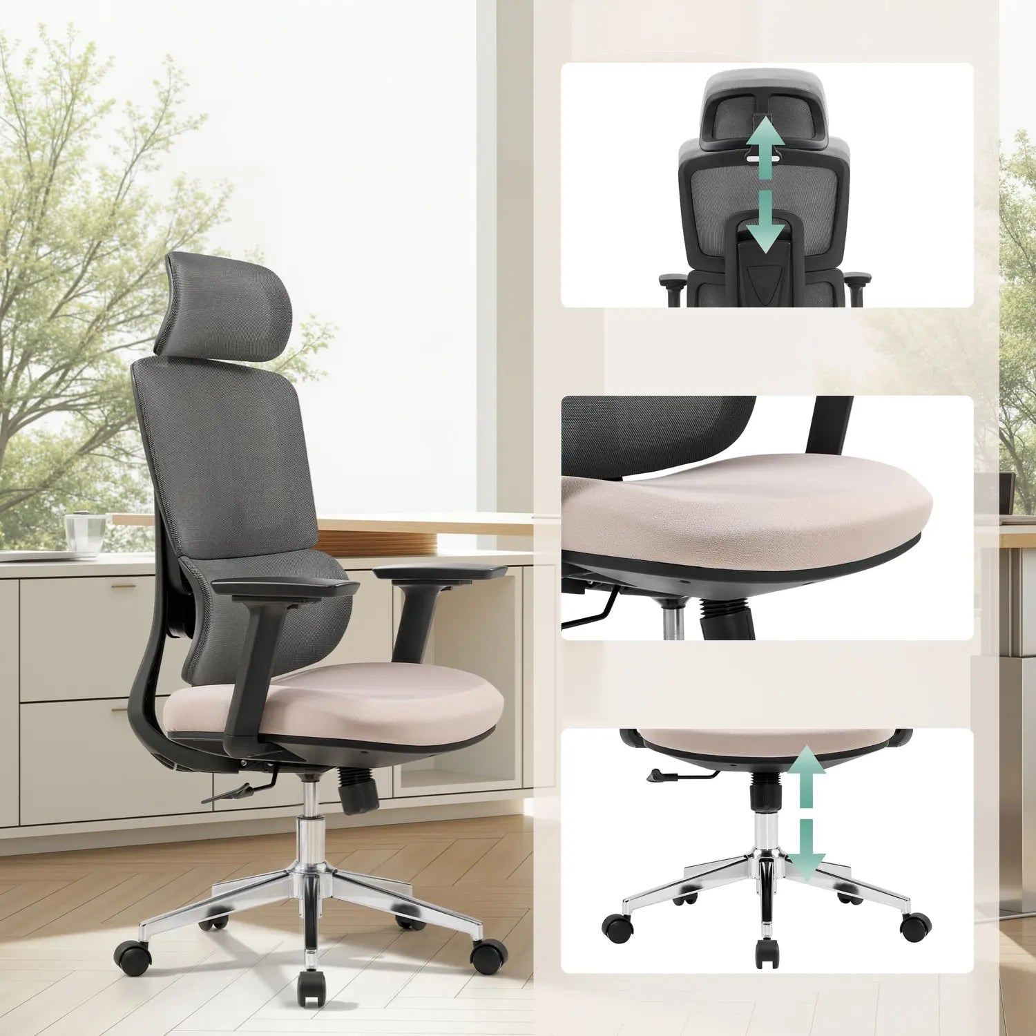 B-Ware Hjh Office Bürostuhl Drehstuhl Stuhl Ergomy Pro Stoff Armlehnen Dunkelgrau Beige - 4064323130079