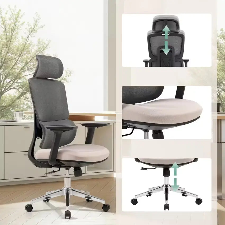 B-Ware Hjh Office Bürostuhl Drehstuhl Ergomy Pro Dunkelgrau Beige Höhenverstellbar - 4064323130086