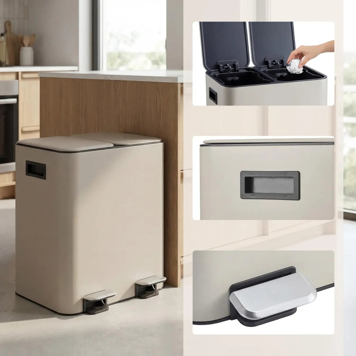 B-Ware Hjh Office Mülleimer Abfalleimer Clean 10 Beige Behälter 2 X 15 L Trennsystem - 4064323130611