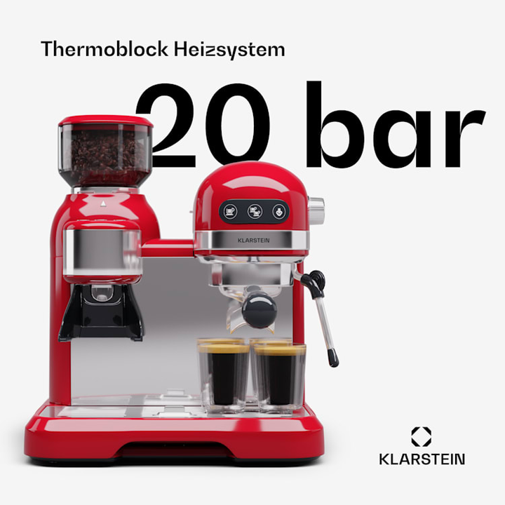 Klarstein Bella Café Kaffeemaschine Mühle Espressomaschine mit Mahlwerk Kaffee