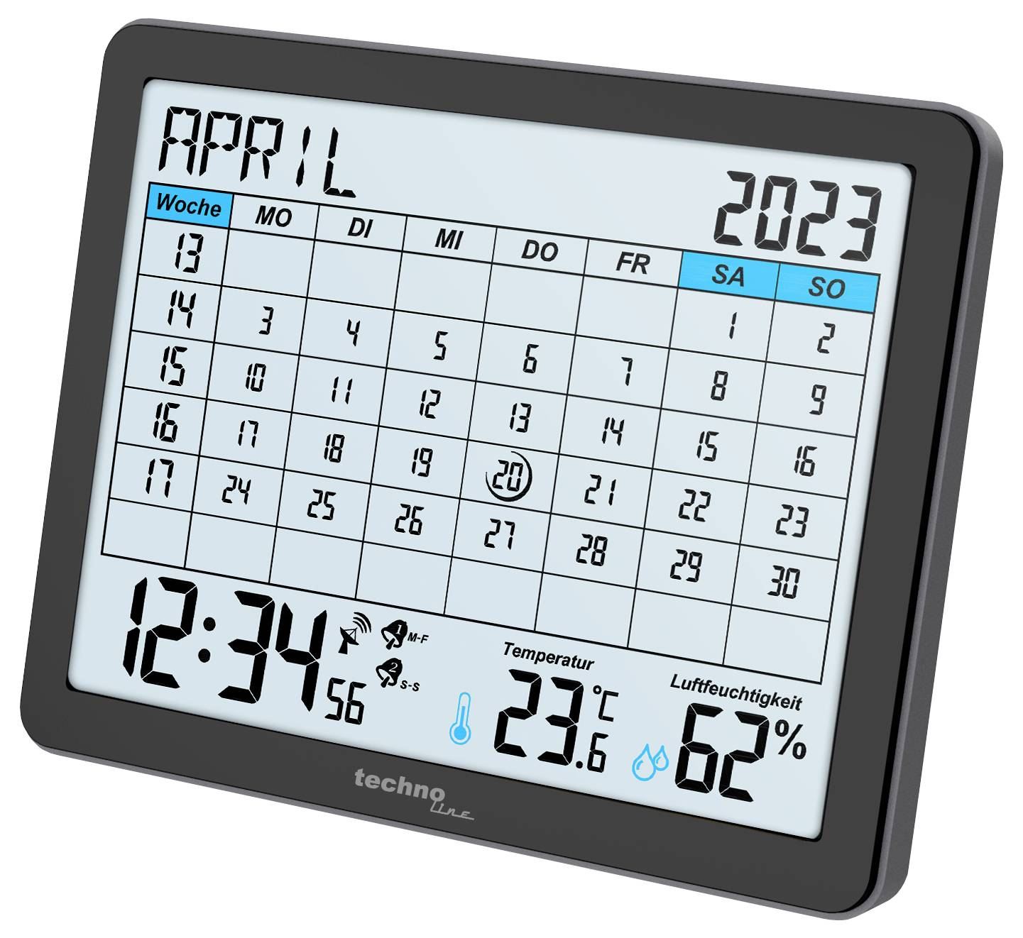 B-Ware Techno Line Wt2600 Funk Kalender Schwarz Alarmzeiten 2 Uhren Tischuhren Tablet