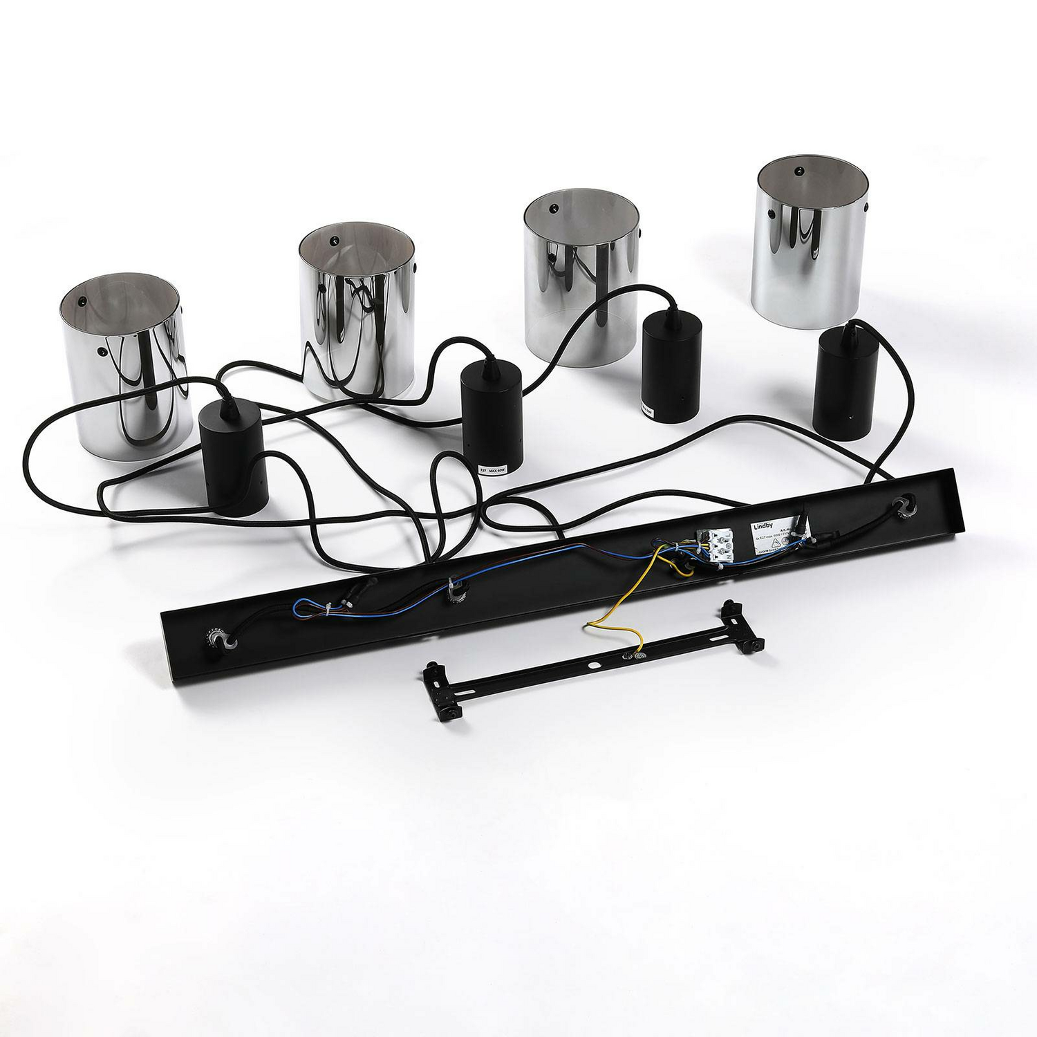 B-Ware Lindby Kourtney Hängeleuchte Hängeleuchte Glasschirm 4 Fl. E27 Schwarz Rauchgrau