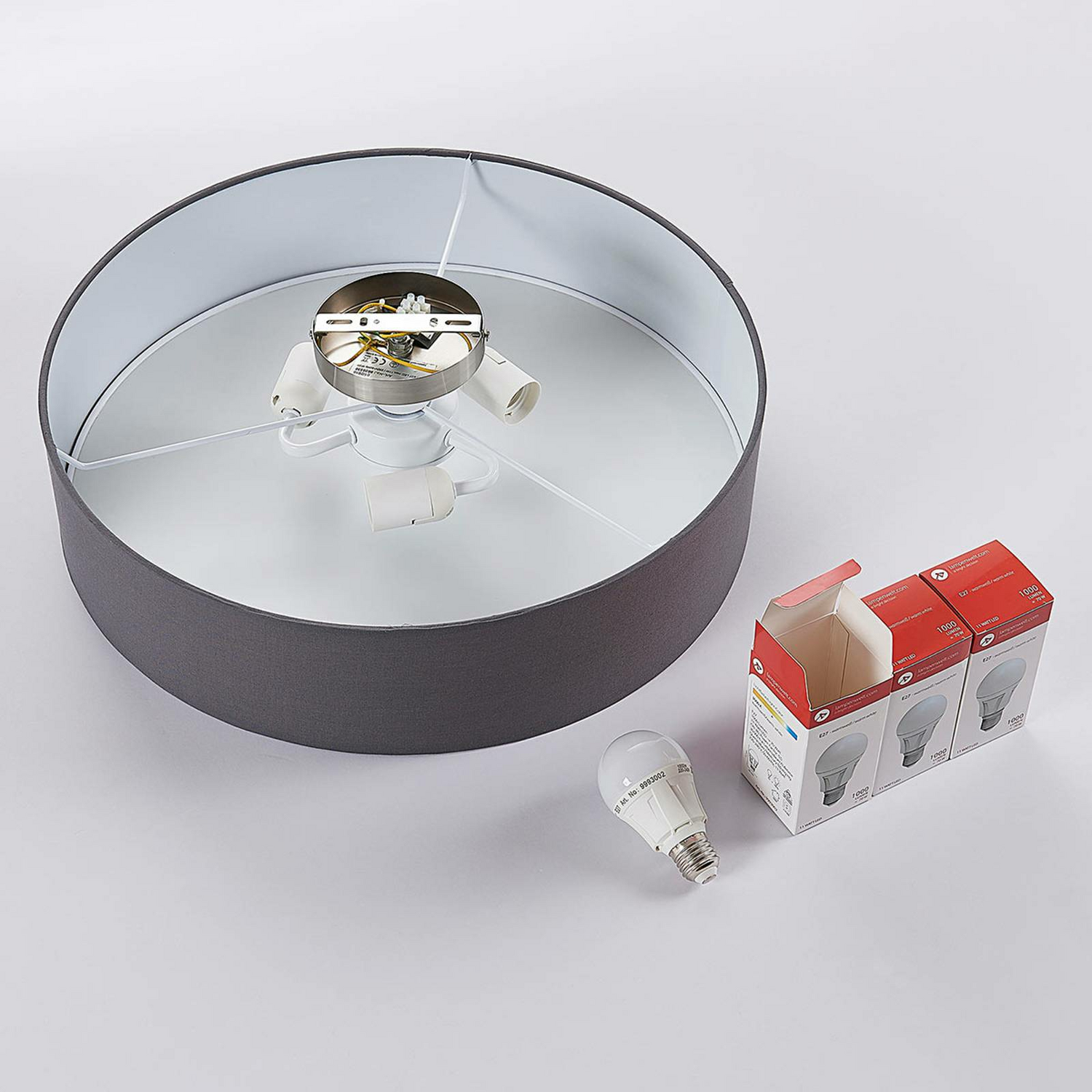 Plafonnier Lindby Sebastian, ampoule LED E27, 50 cm, gris, référence 798