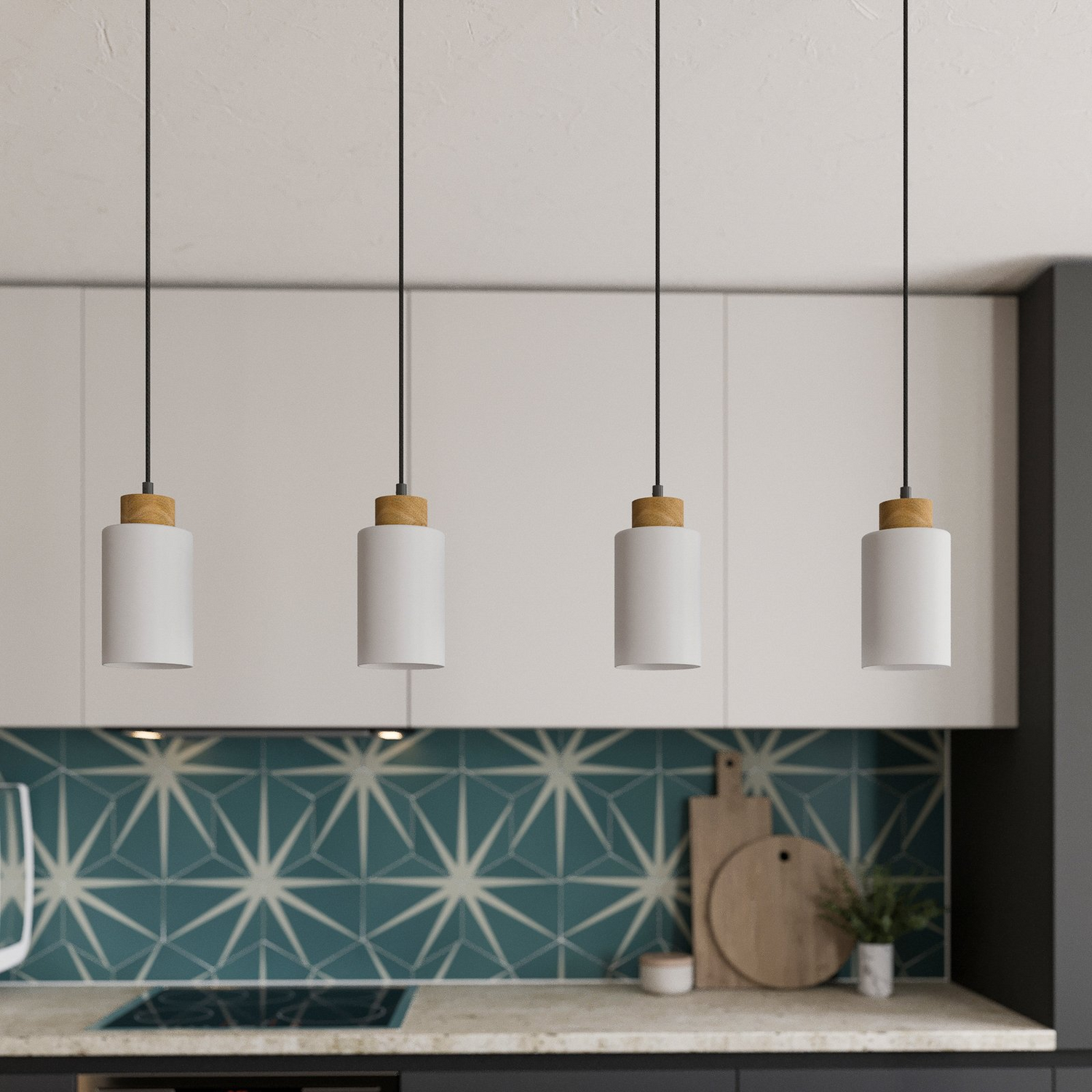 Envostar Talia Hängeleuchte Pendelleuchte Deckenlampe Lampe 4 Flammig Eiche Weiß B-Ware - 4251911723823