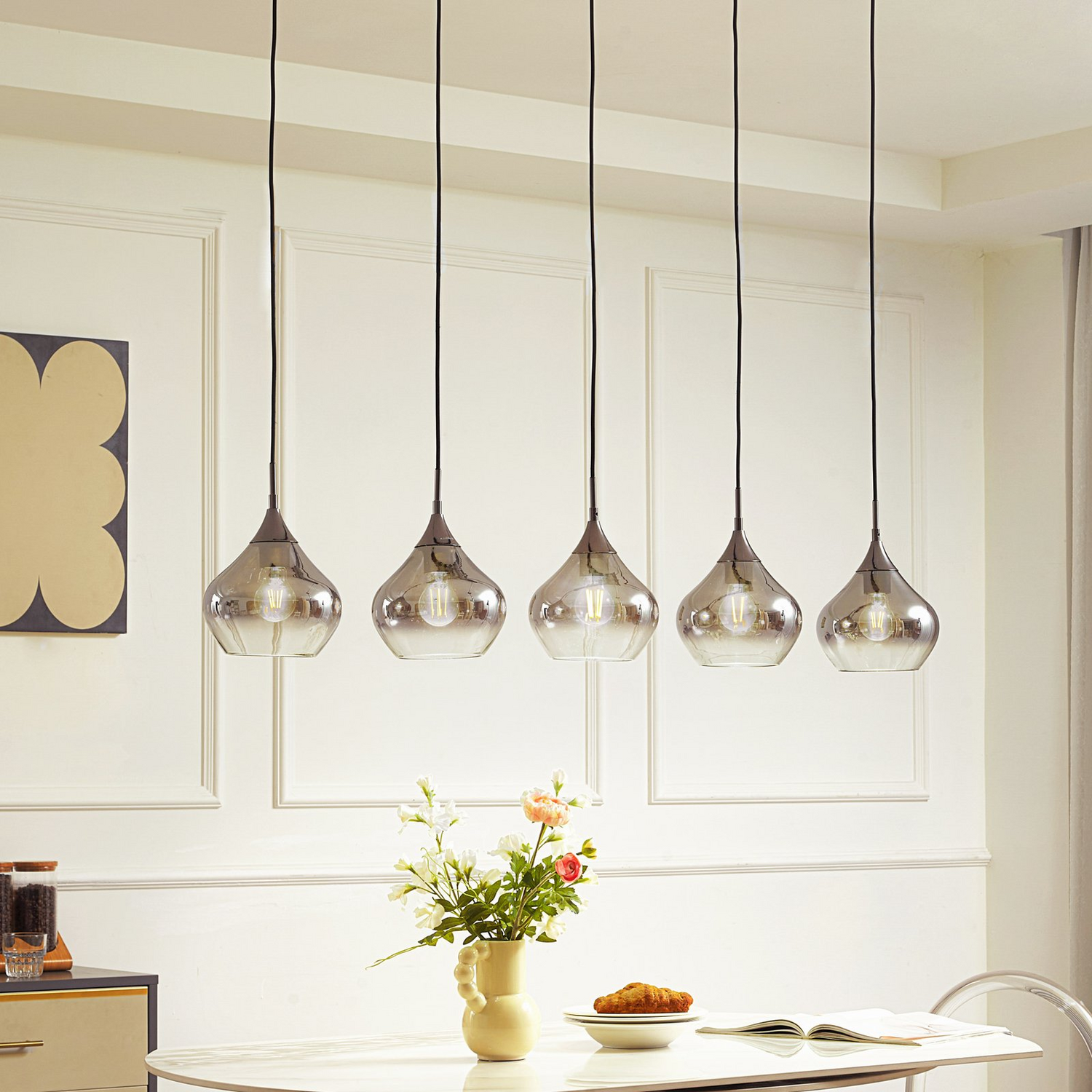 B-Ware Lucande Hängeleuchte Jarven 5 Flammig Schwarz Glas Deckenlampe Lampe Leuchte