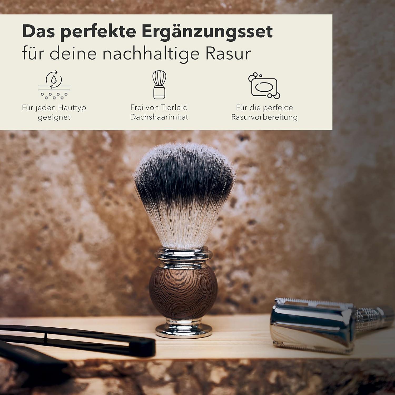 Pinceau de rasage Störtebekker, brosse à barbe, soin de la barbe, poils de blaireau, imi591