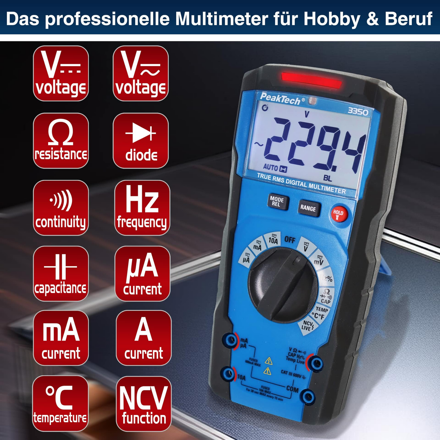 Peaktech Multimeter P 3350 Messgerät True Rms Spannungsmessung Digitalgerät   B-Ware