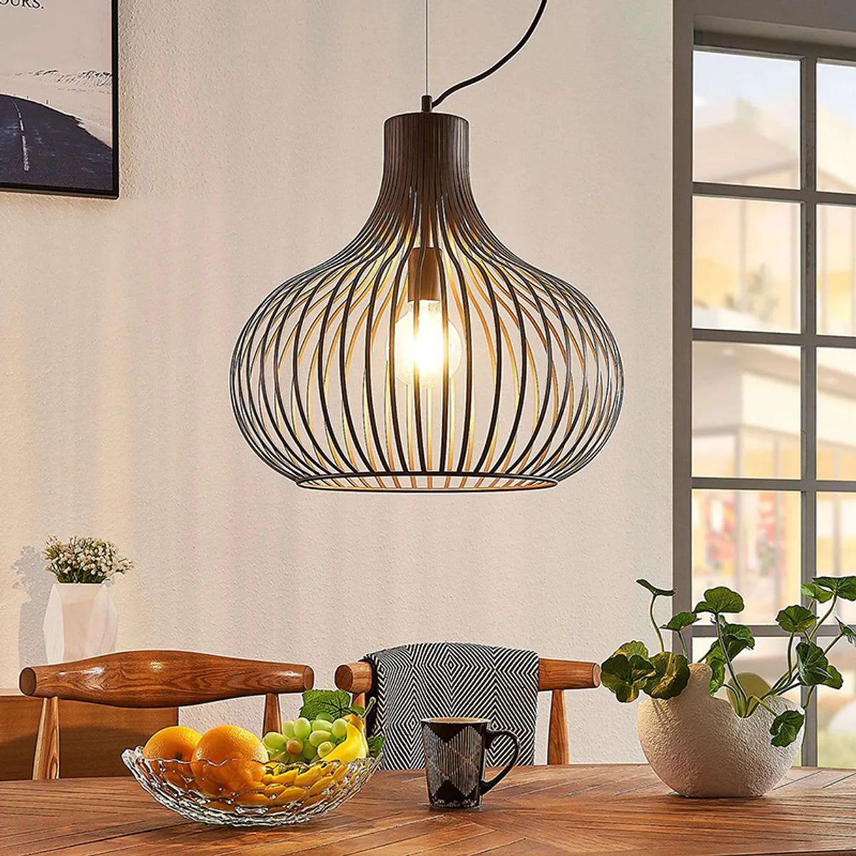 Lindby Frances Hängeleuchte Hängeleuchte Lampe Leuchte braun 1-fl. Ø 48 cm 117 - 4251096551686
