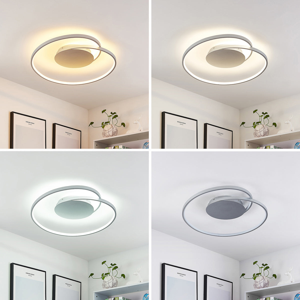 Lucande Deckenleuchte Deckenlampe LED Enesa Silber rund Fernbedienung dimmbar299 - 4251096596564