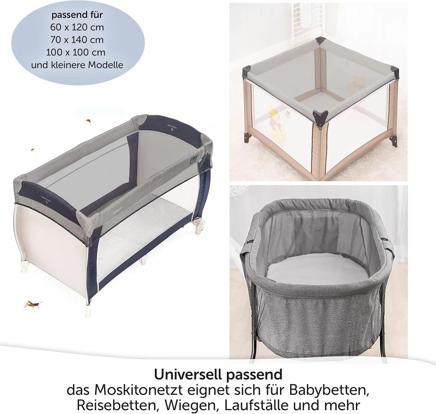 Zamboo Reisebett Insektenschutz Moskitonetz Universal Feinmaschig Grau 140x100cm B-Ware - 4251209130340