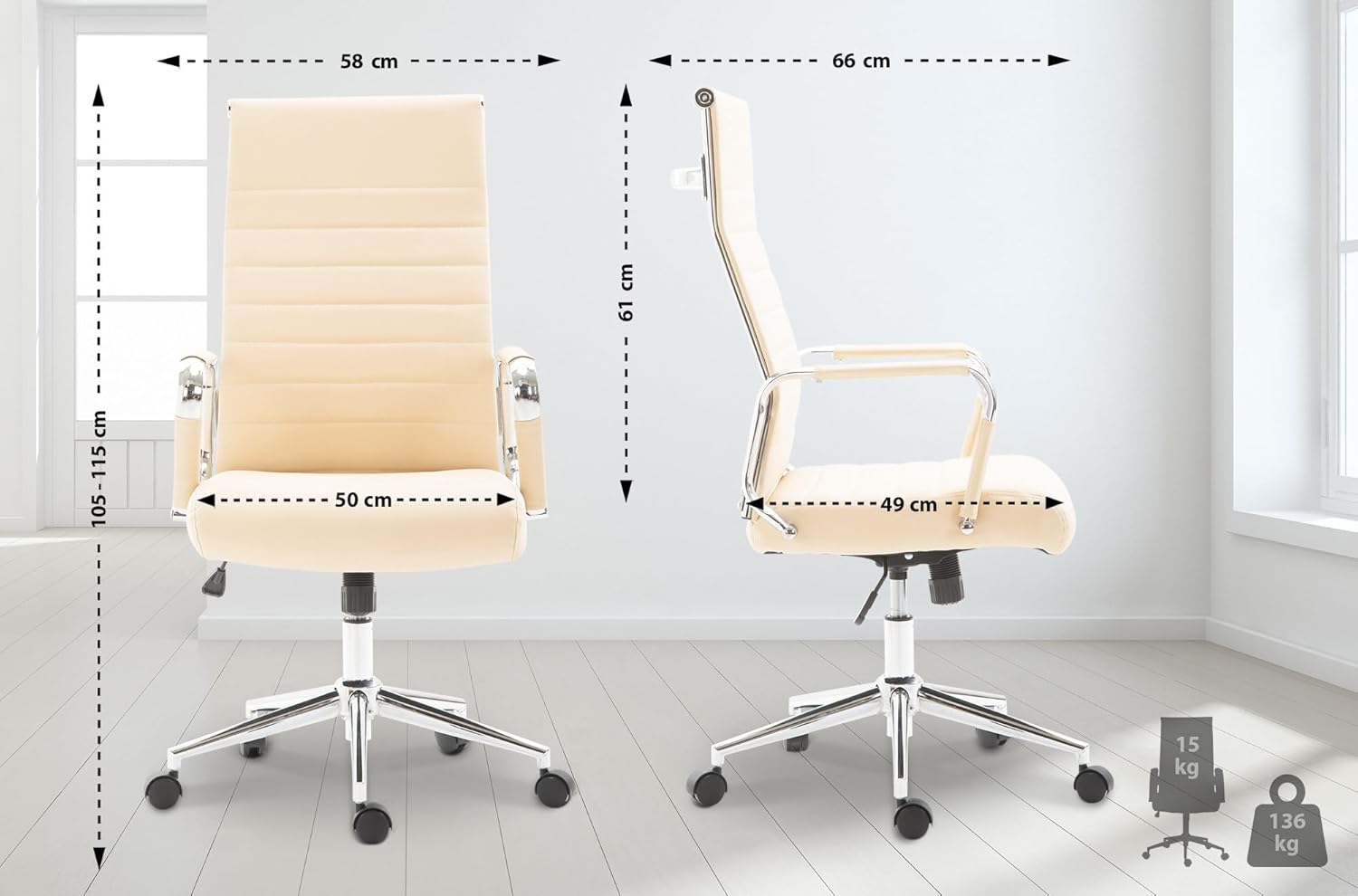 Clp Bürostuhl Kolumbus Drehstuhl Schreibtischstuhl Kunstleder Verstellbar Creme B-Ware - 4251380413959