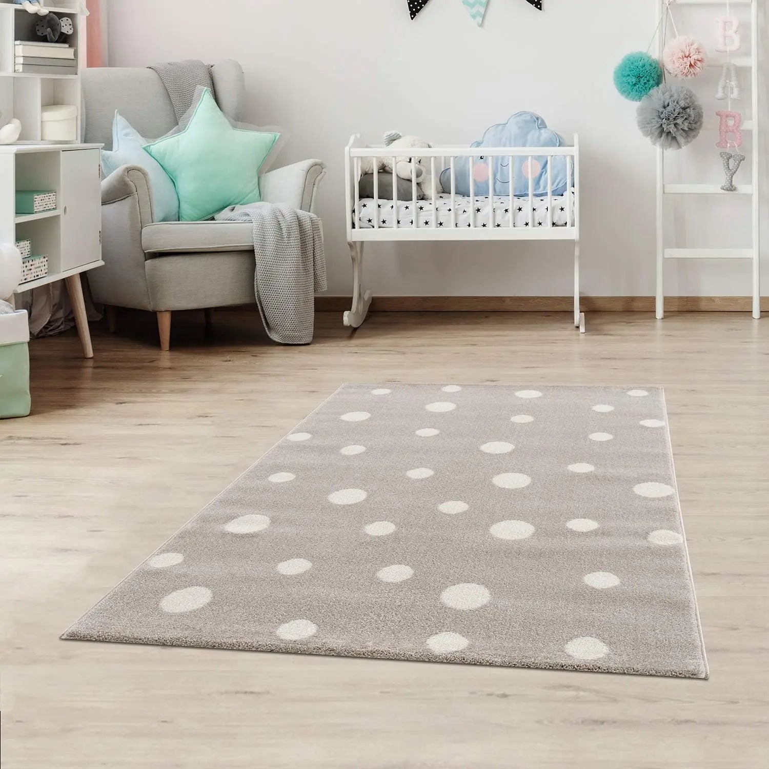 B-Ware Jimri Kinderteppich Läufer Teppich Kinderzimmer Beige Dots Punkte 80 X 150 Cm - 4251699100571