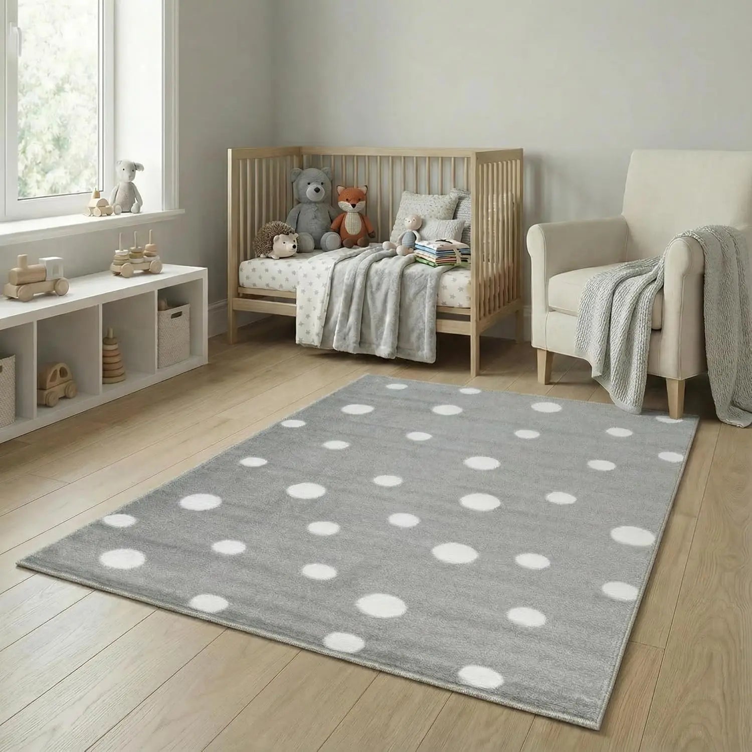 B-Ware Jimri Kinderteppich Spielteppich Kinderzimmer Jugendzimmer Dots Grau 80 X 150 Cm - 4251699107211