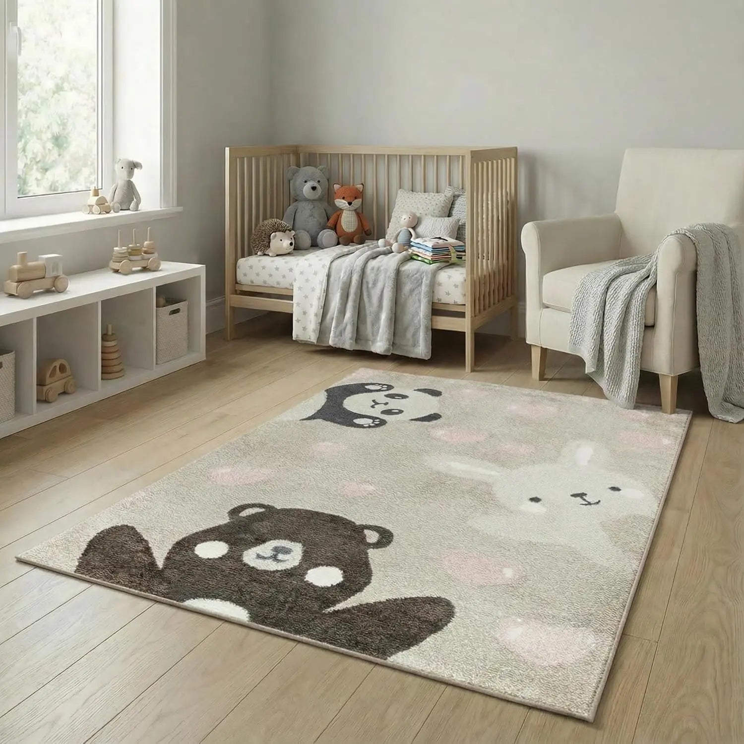 B-Ware Jimri Kinderteppich Teppich Läufer Kinderzimmer Panda Hase Bär Beige 80 X 150 Cm