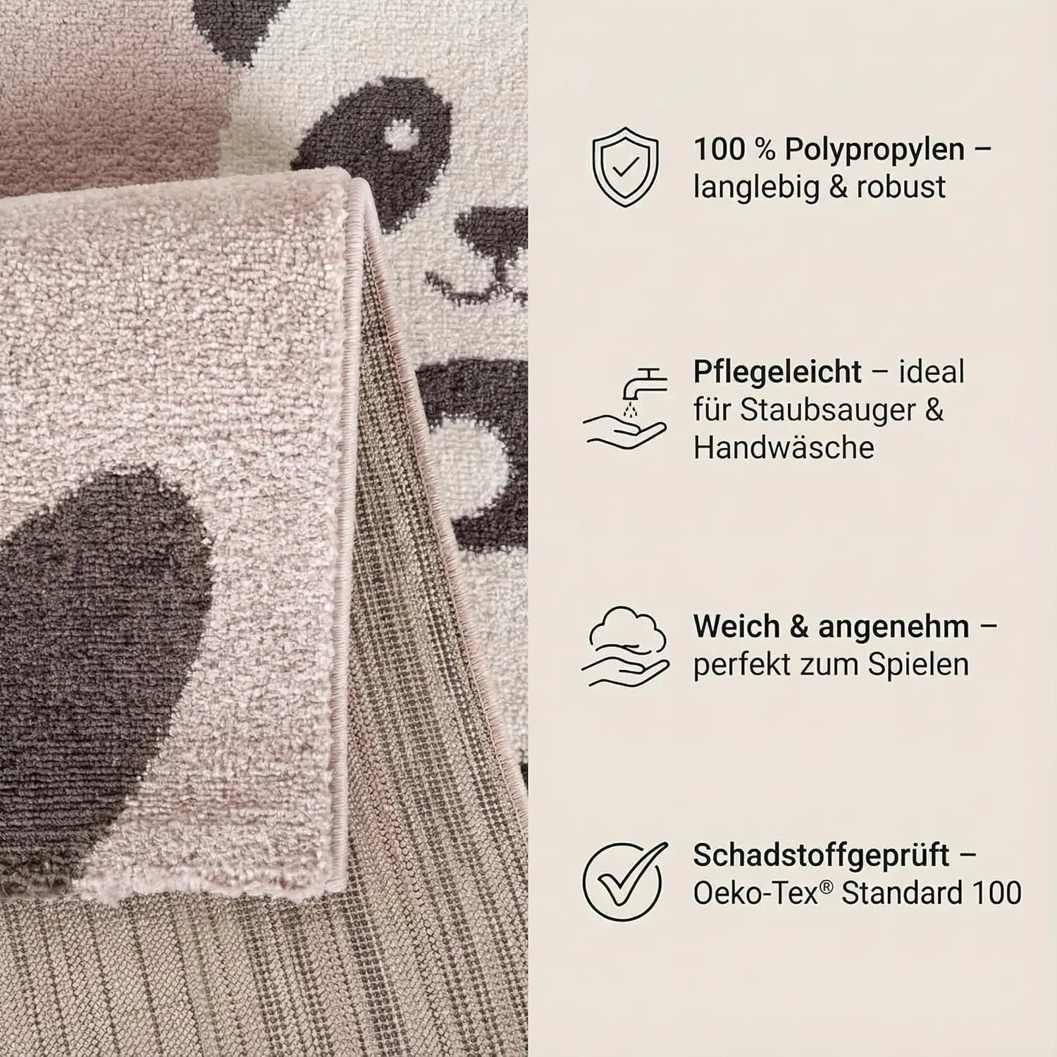 B-Ware Jimri Teppich Läufer Kinderteppich Bär Hase Panda Hellrosa Beige 80 X 150 Cm - 4251699108065