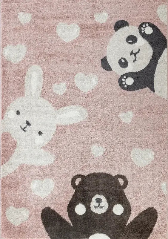 B-Ware Jimri Teppich Läufer Kinderteppich Bär Hase Panda Hellrosa Beige 80 X 150 Cm - 4251699108065