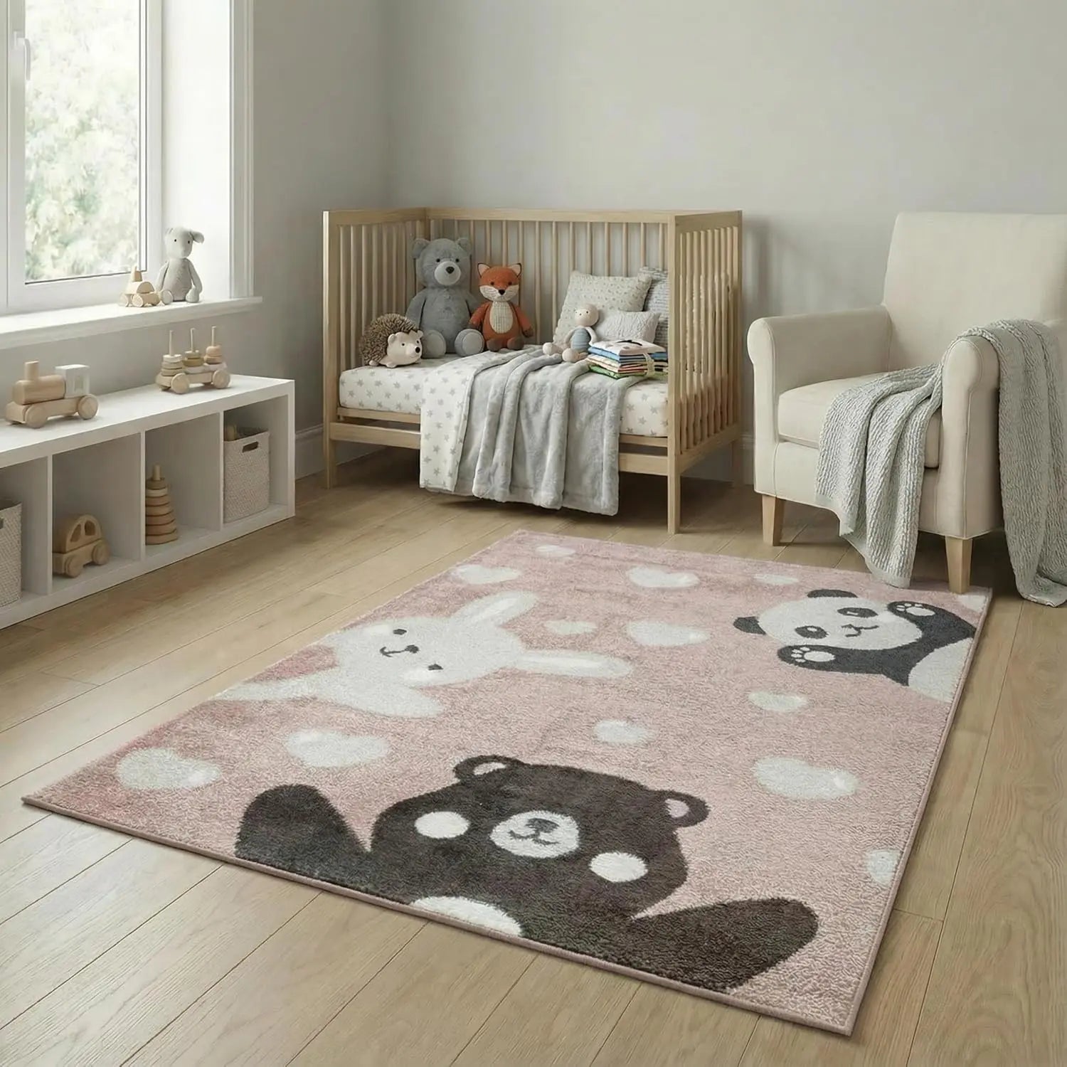 B-Ware Jimri Teppich Kinderteppich Kinderzimmer Bär Hase Panda Herz Hellrosa 120x170 Cm - 4251699108072
