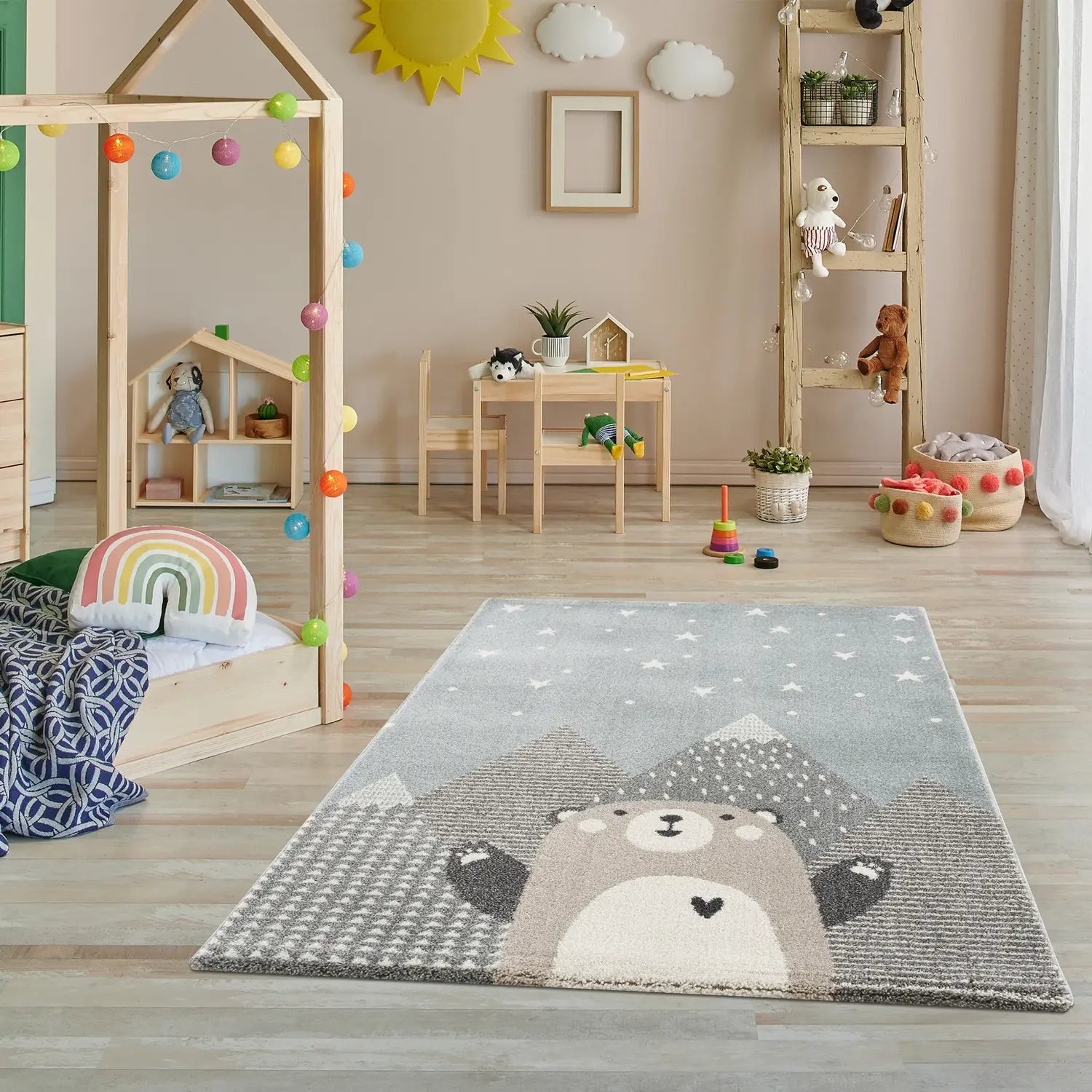 B-Ware Jimri Kinderteppich Spielteppich Teppich Bär Kinderzimmer Mint Türkis 80x150 Cm - 4251699108096