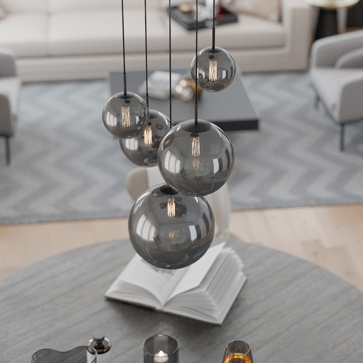 Liadomo Pendelleuchte Vetro Cluster Lampe 5-flammig Rauchglas rauchfarben getönt - 4252008714557