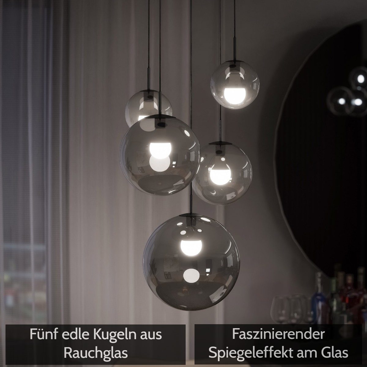 Liadomo Pendelleuchte Vetro Cluster Lampe 5-flammig Rauchglas rauchfarben getönt - 4252008714557