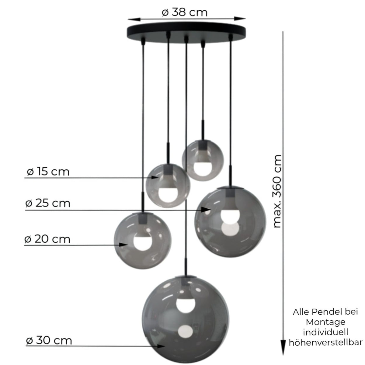 Liadomo Pendelleuchte Vetro Cluster Lampe 5-flammig Rauchglas rauchfarben getönt - 4252008714557