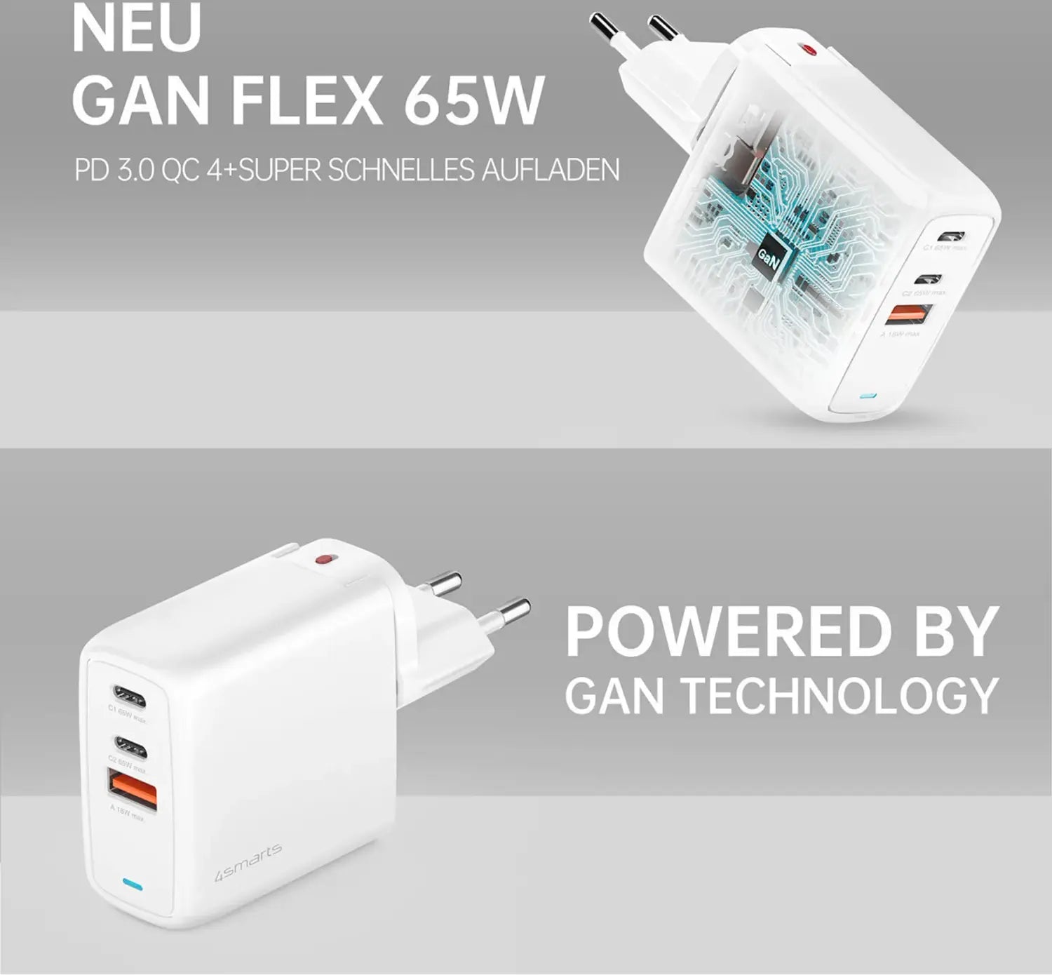 B-Ware 4 Smarts Ladegerät Netzteil Ga N Flex Usb Ladestation 2x Usb C 1x Usb A Weiß 65 W - 4252011903863