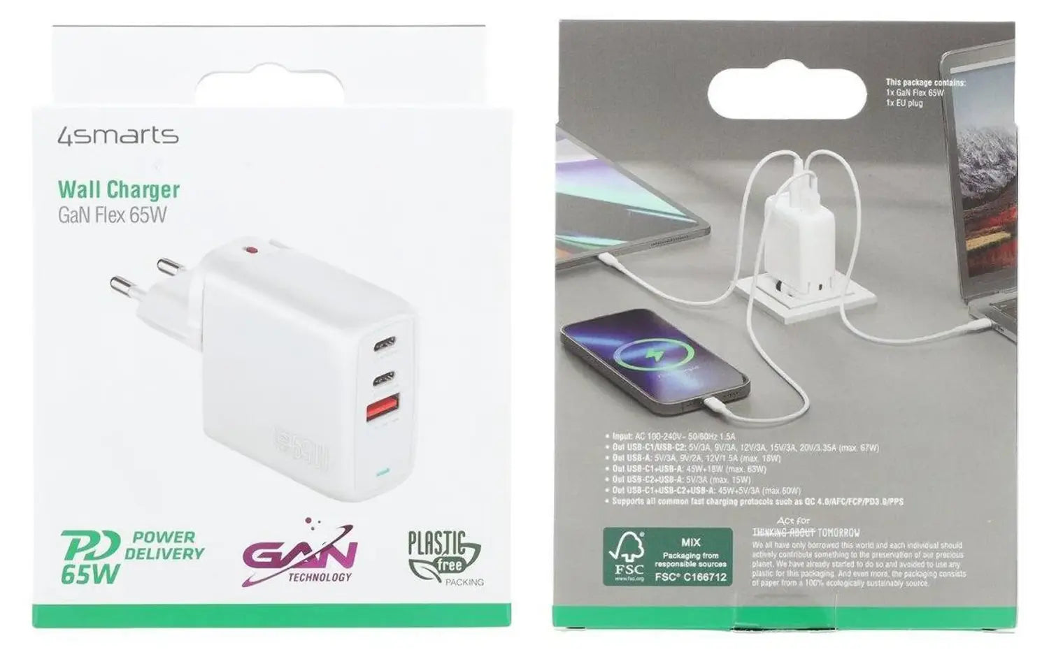 B-Ware 4 Smarts Ladegerät Netzteil Ga N Flex Usb Ladestation 2x Usb C 1x Usb A Weiß 65 W - 4252011903863