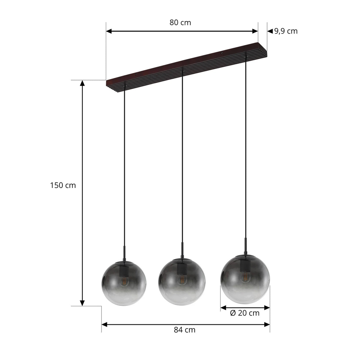 Lucande Hängeleuchte Pendelleuchte Veloura Glas Eiche rauchgrau 3-flg E27 LED - 4255830901096