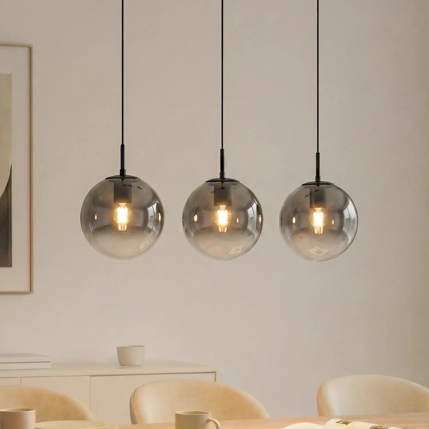 B-Ware Lucande Hängeleuchte Pendelleuchte Veloura Glas Eiche Rauchgrau 3 Flg E27 Led - 4255830901096