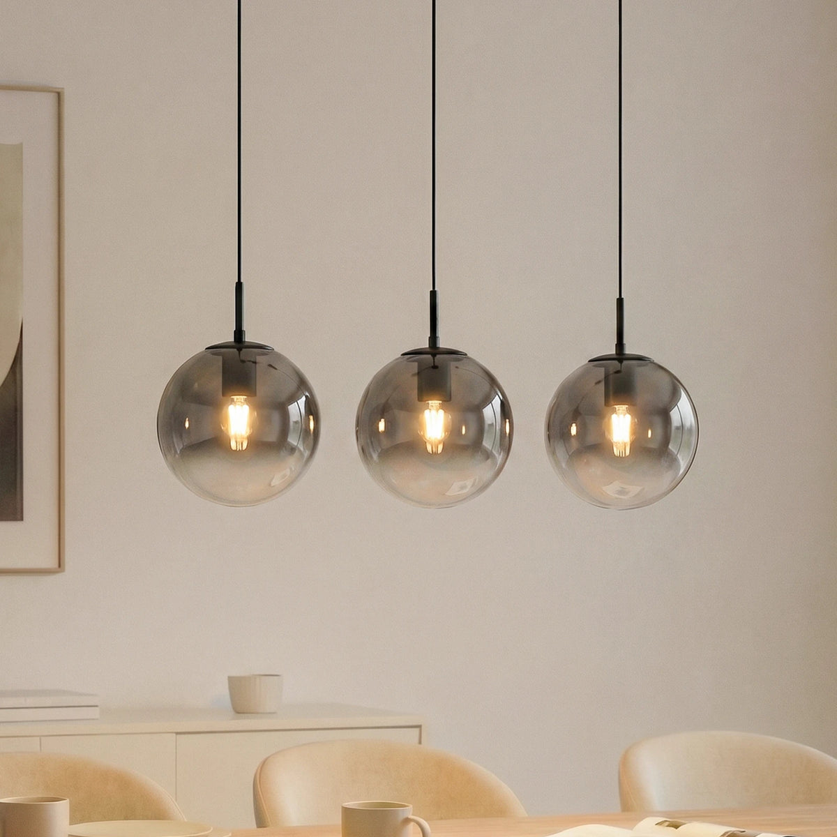 Lucande Hängeleuchte Pendelleuchte Veloura Glas Eiche rauchgrau 3-flg E27 LED - 4255830901096