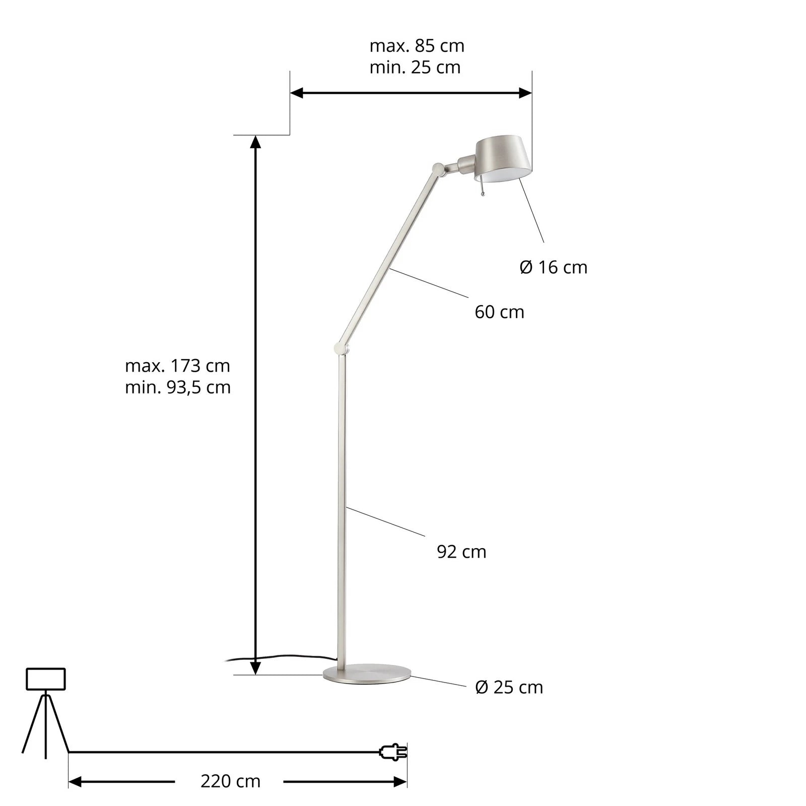 Lucande Stehleuchte Standlampe Silka Metall Nickel Schalter Wohnzimmer Büro E27 - 4255830904844