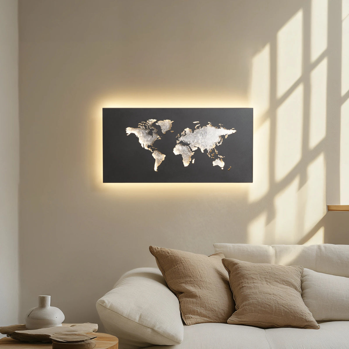 Lucande Wandleuchte Wandlampe LED Lampe World schwarz silber Metall 60 x 30 cm - 4255830906442