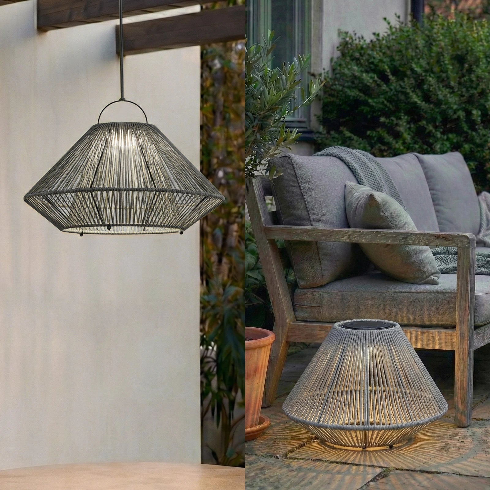 Lindby Hängeleuchte Pendelleuchte LED Solarleuchte Grau USB IP54 Balkon Terrasse - 4255830909467