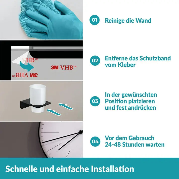 B-Ware Weissenstein Zahnputzbecherhalter Becher Glas Halter Schwarz Kleben Montage - 4260470461893