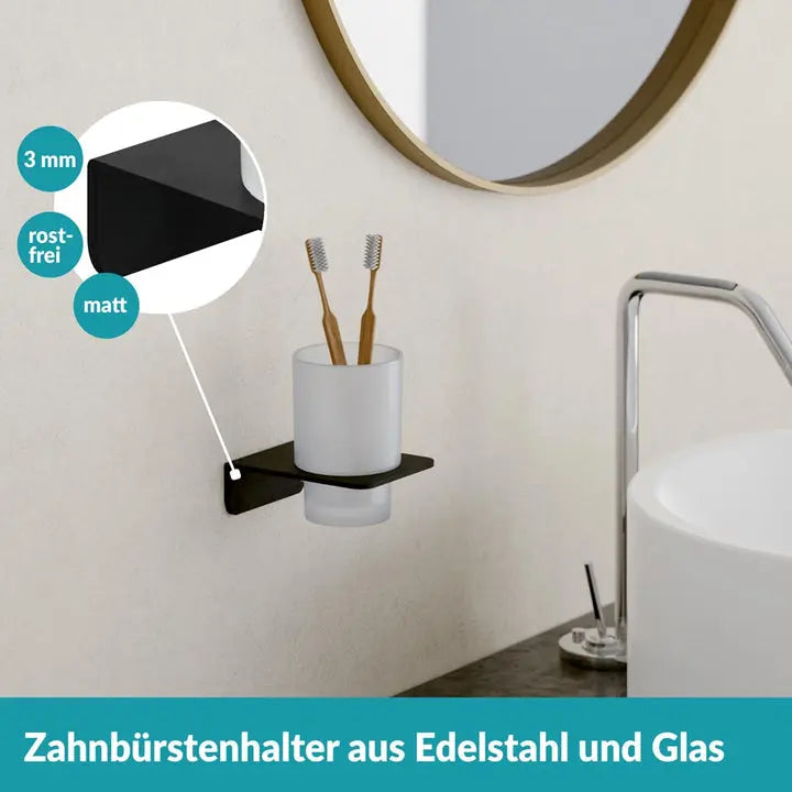 B-Ware Weissenstein Zahnputzbecherhalter Becher Glas Halter Schwarz Kleben Montage - 4260470461893
